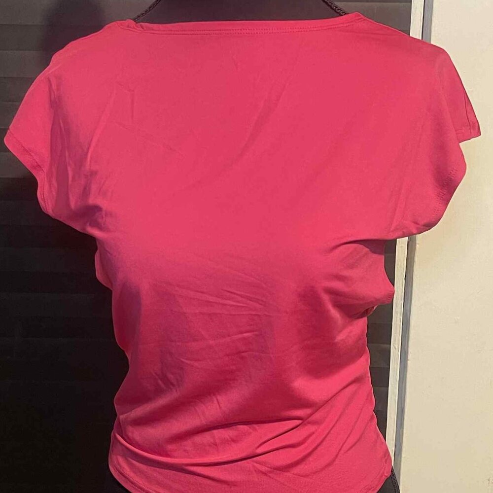 BUNDLE OF TWO BARE BACK WOMEN'S‎ BLOUSES PINK & BLACK POLYESTER BLEND SIZE LARGE